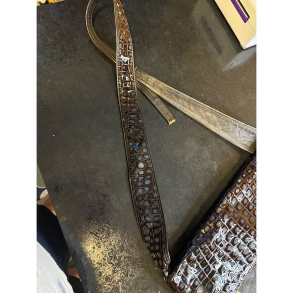 Paul Joseph Genuine Leather Handbag Crossbody Crocodile Embossed Texture Brown - Picture 7 of 10